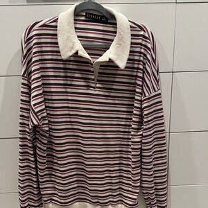 Lioness Cream and Purple Striped Polo